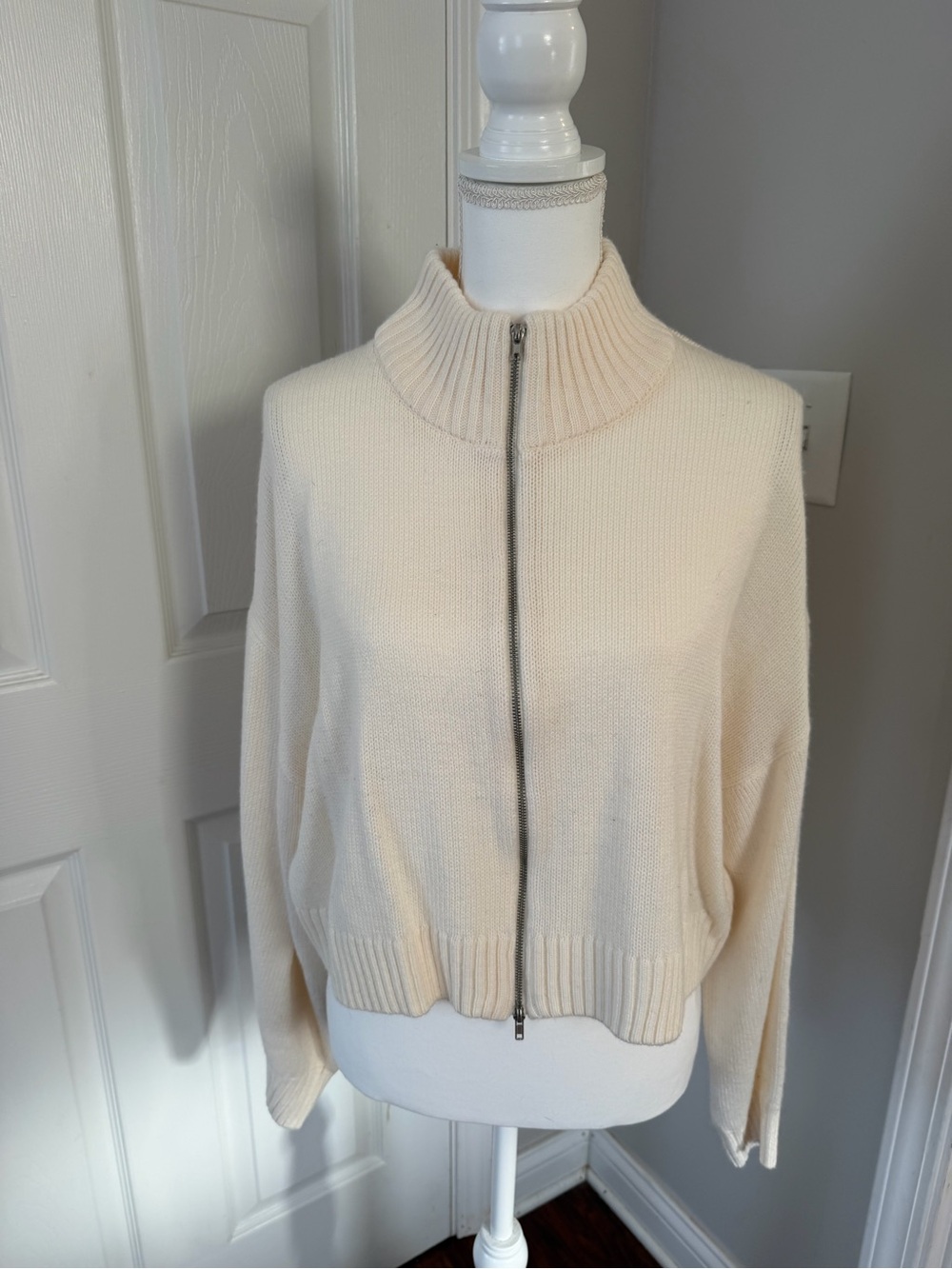 Divided Cream Zip-Up Mock Neck Sweater